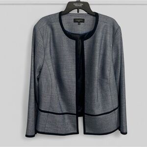 Talbots Woman deep blue tweed woven open front preppy blazer size 22 W plus